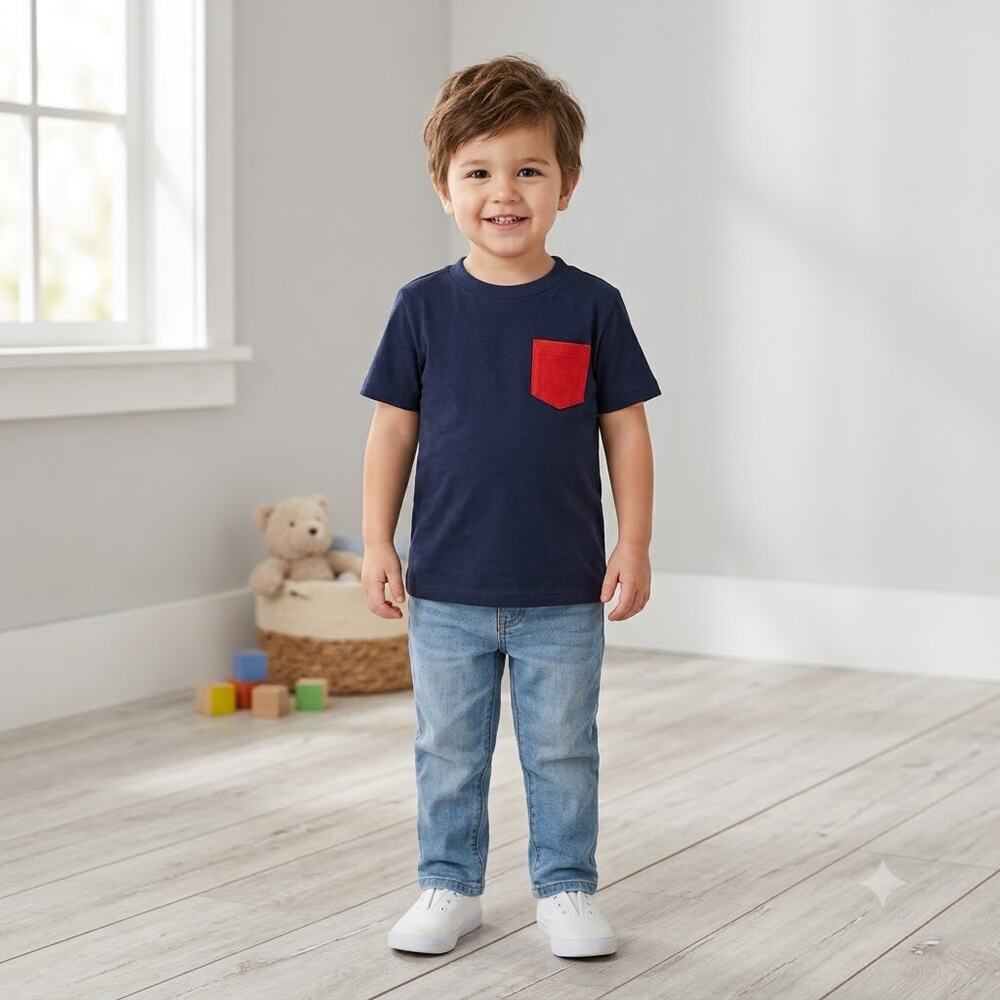 Joe Fresh Boys' Navy Blue Contrast Pocket Tee (Size 5)